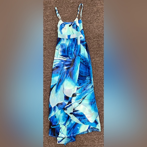 White House Black Market Aqua Blue Floral Maxi Dress Size 00 - Picture 3 of 6